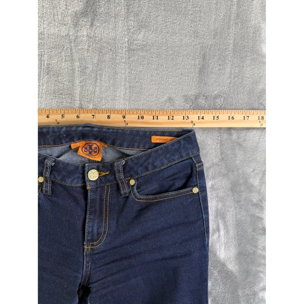 Tory Burch Straight Leg Jeans Women Size 25 Dark Wash Blue Denim Gold Hardware